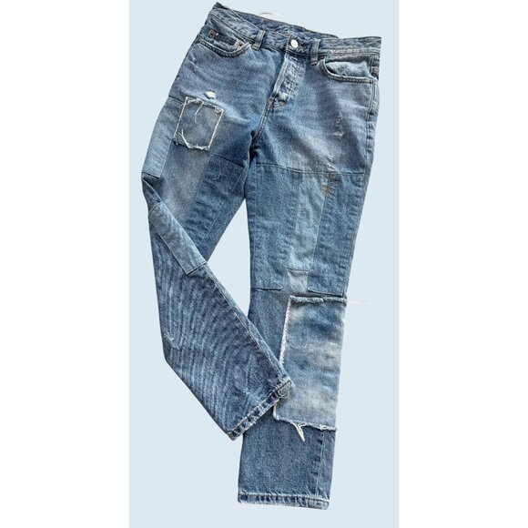 FREE PEOPLE / We The Free Denim Patchwork Button Fly Jeans Size 25 - Picture 1 of 8